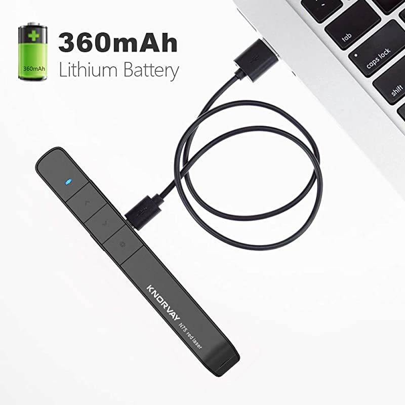 Rechargeable  N75RBK Wireless Presenter Rechargeable with 300 ft Long Control Distance Hyperlink USB Powerpoint Remote Presentation Clicker Laser Pointer Rechargeable 24GHz BBlack