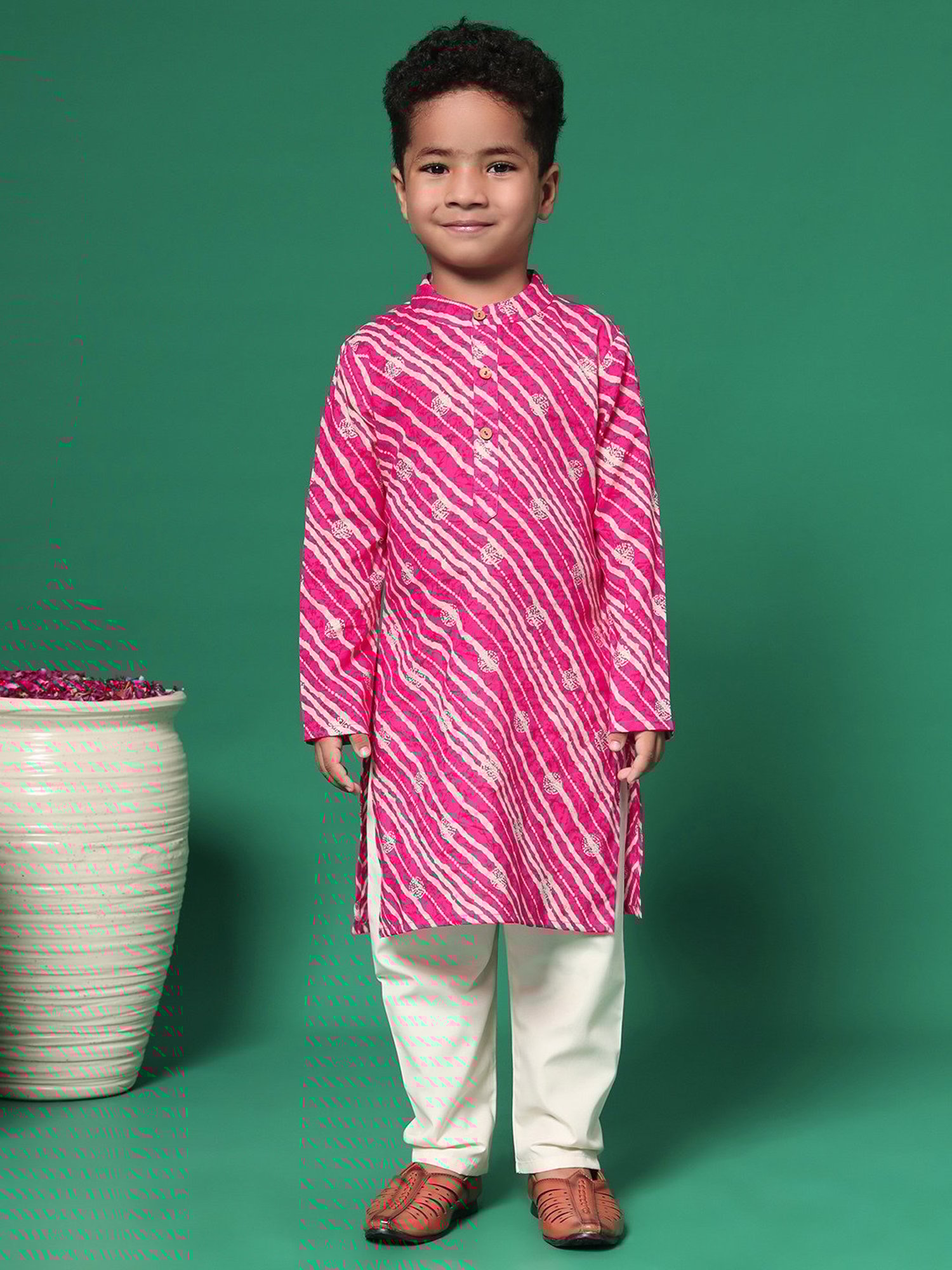 READIPRINT FASHIONS Kids Pink & White Printed Full Sleeves Kurta with Pyjamas