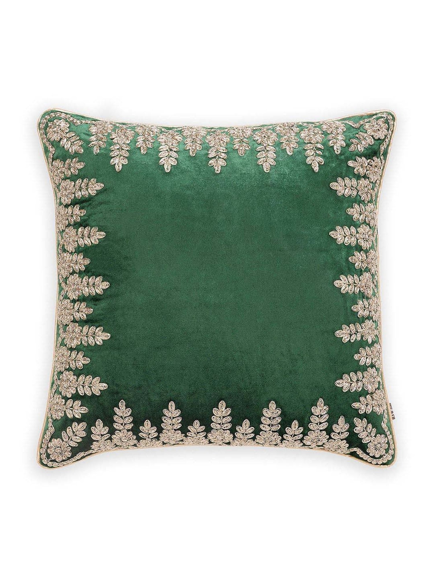 Pure Home and Living Green Velvet Zari Embroidered Square Cushion Cover