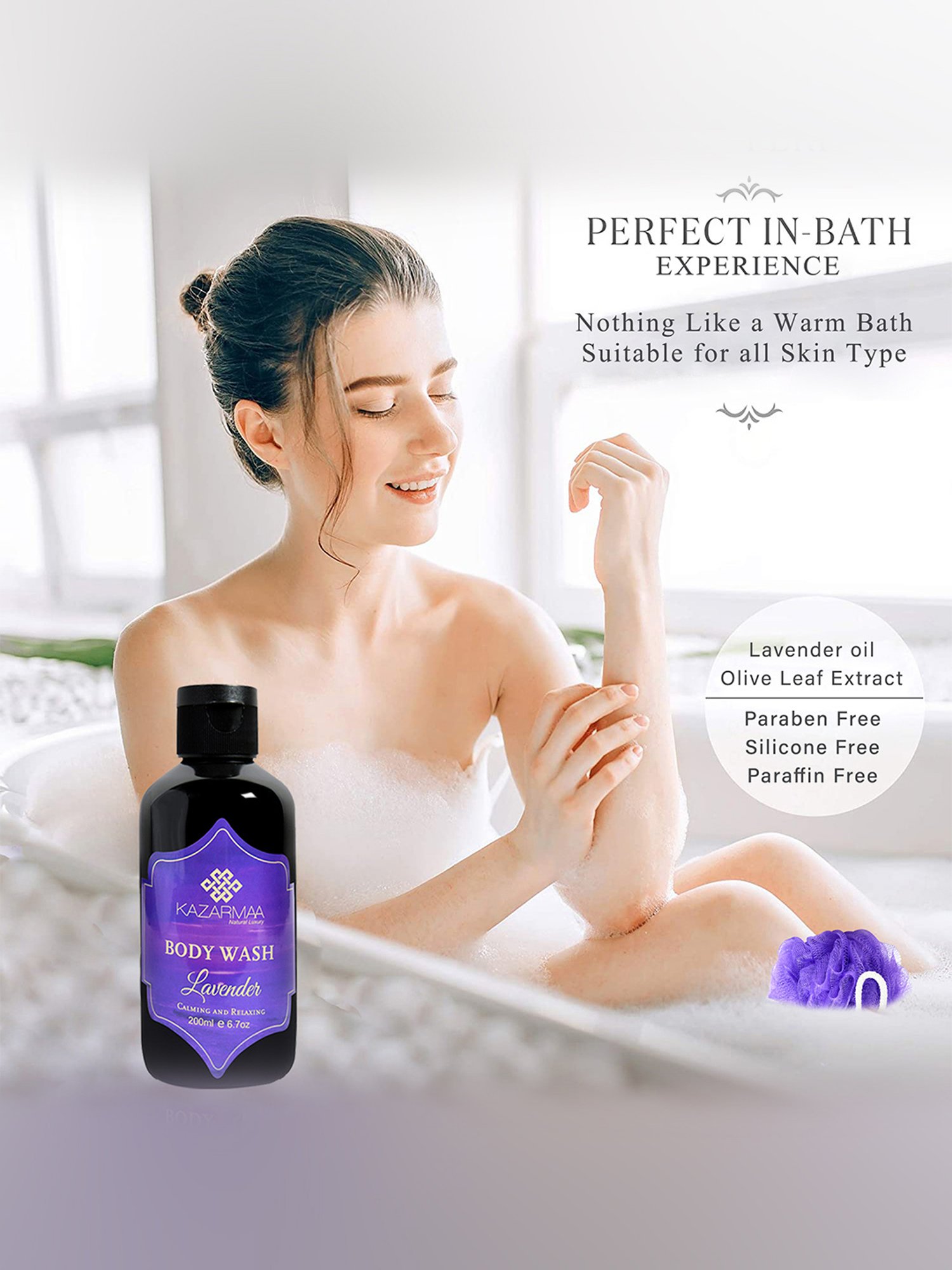 Kazarmaa Calming and Relaxing Lavender Body Wash with Loofah - 200 ml
