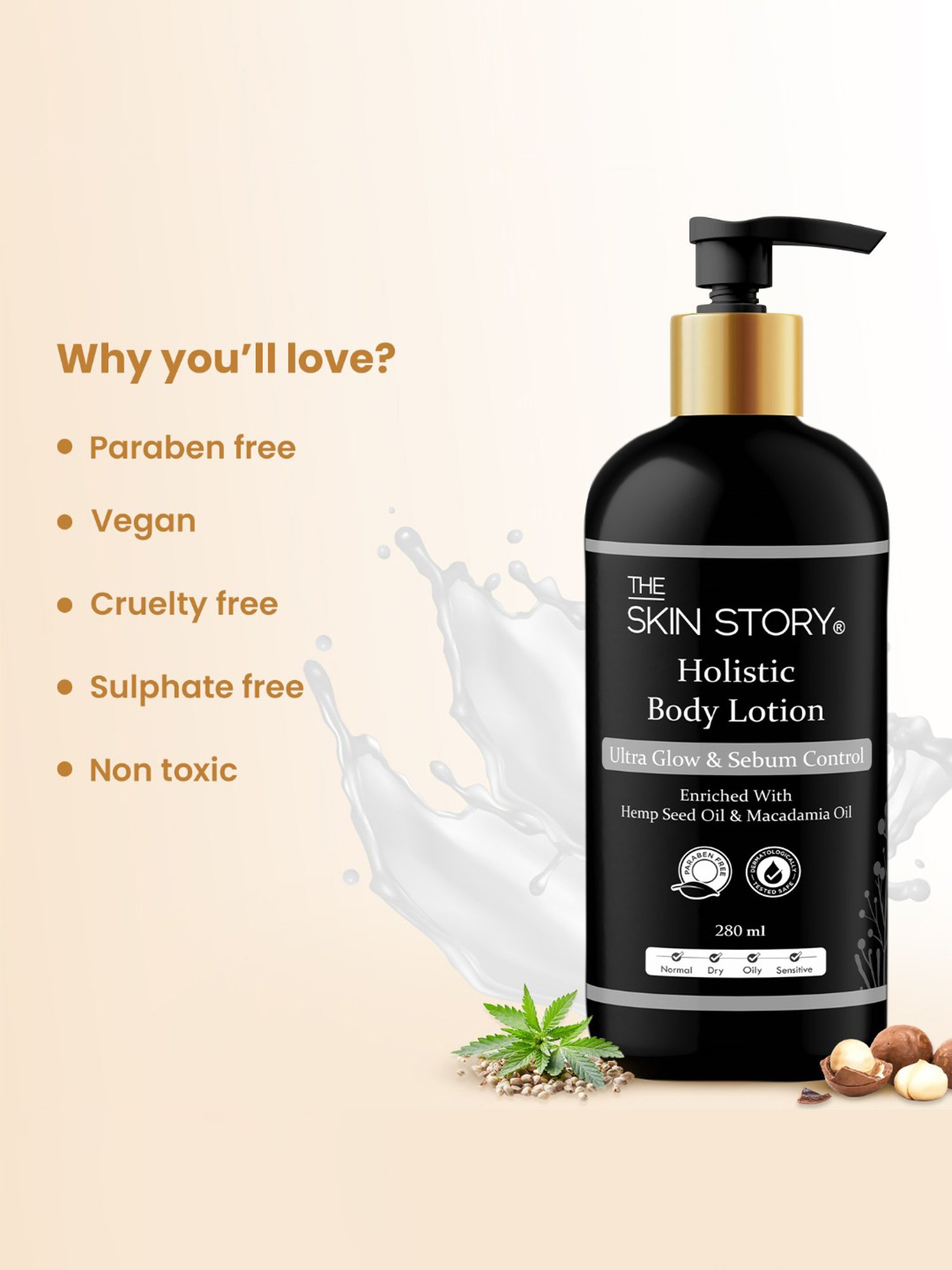 The Skin Story Hemp Seed Oil Holistic Body Lotion for Ultra Glow & Sebum Control - 280 ml