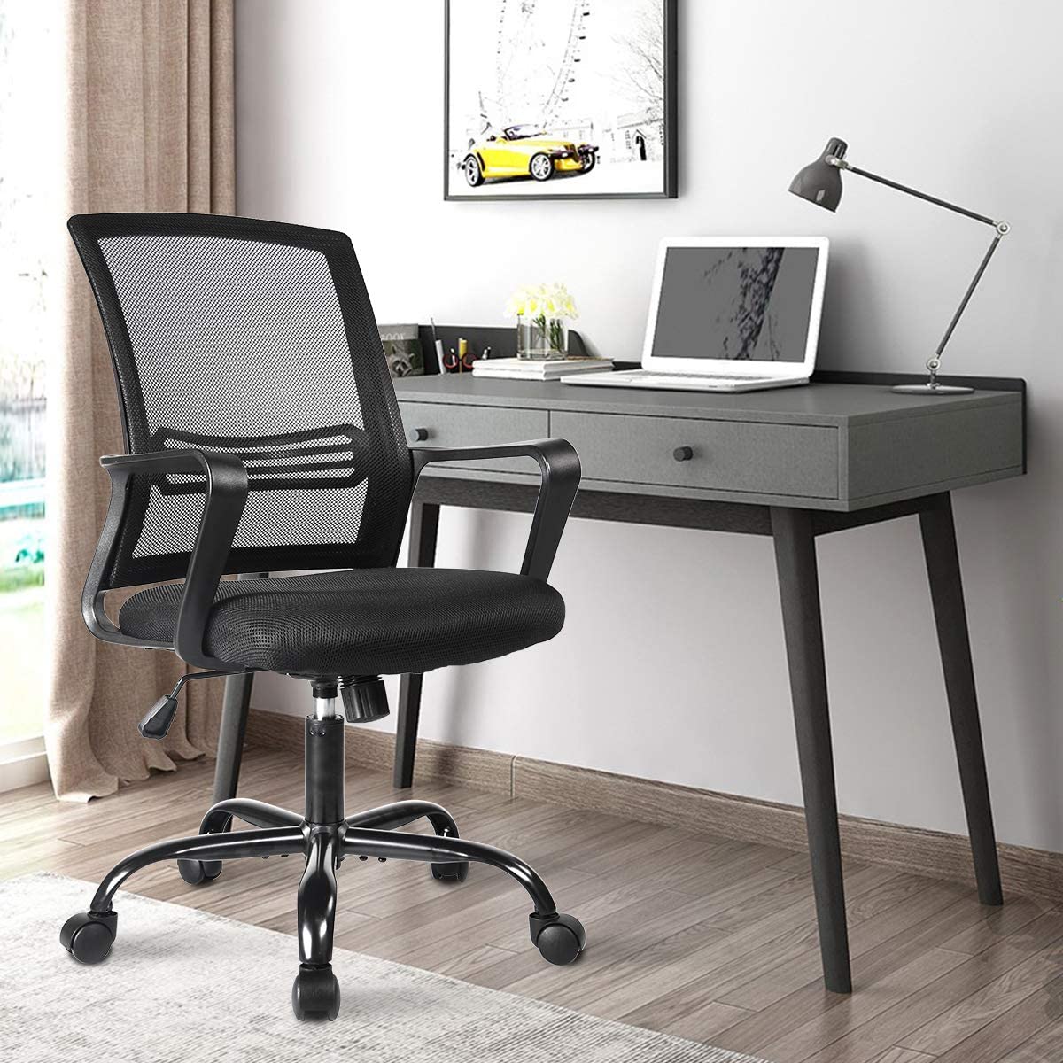 SMUGDESK Home Office Chair, Mid Back Mesh Office Computer Swivel Desk Task Chair, Ergonomic Executive Chair with Armrests
