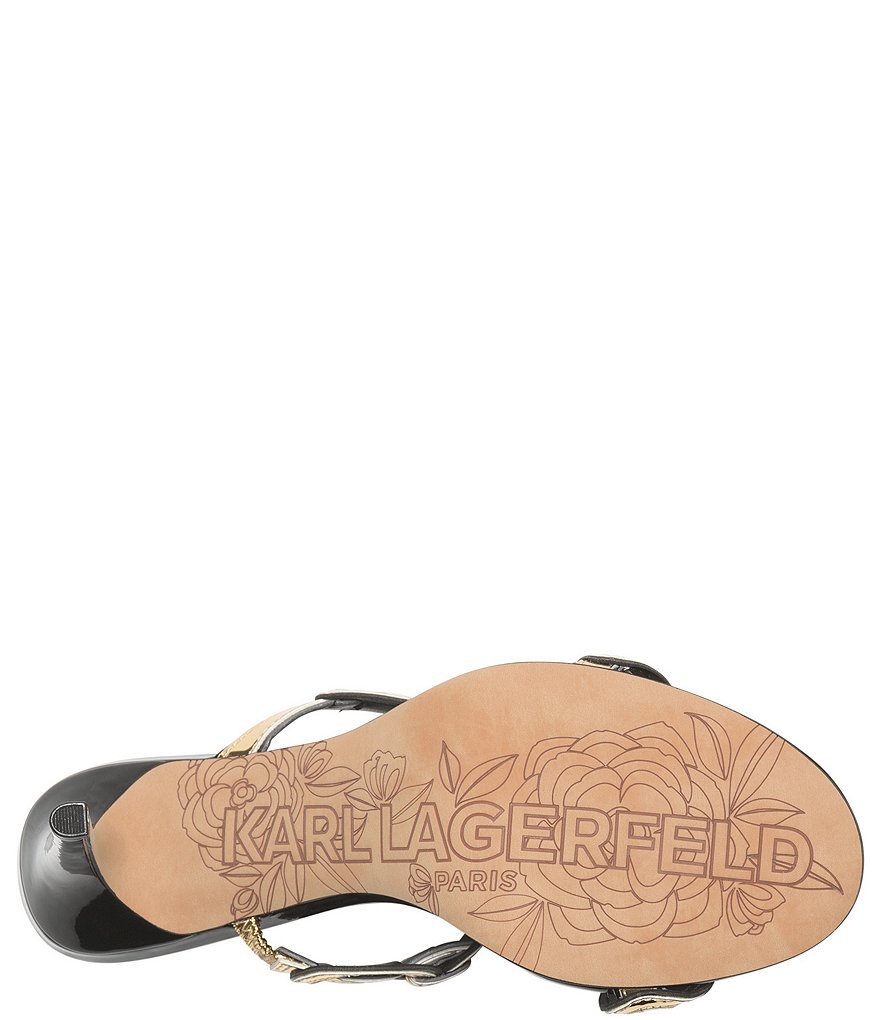 KARL LAGERFELD PARIS Dalya Patent Metallic Chain Detail Dress Slide Sandals