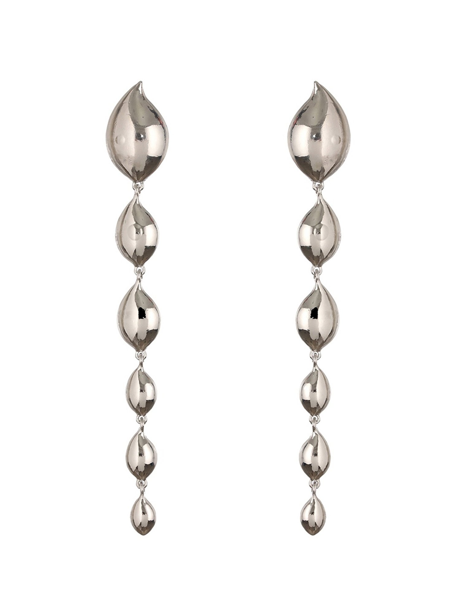 Prita by Priyaasi Long Leaf Oversized Silver-Plated Dangler Earrings