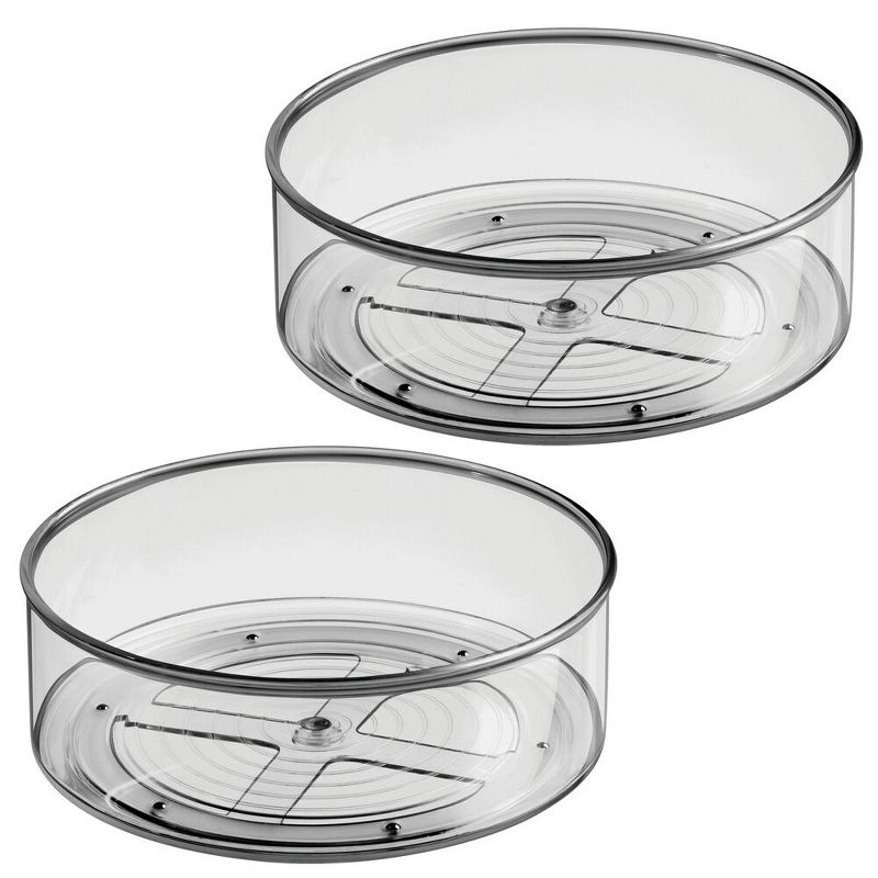 mDesign Plastic Round Lazy Susan Rotating Storage Turntable, 2 Pack - Smoke Gray