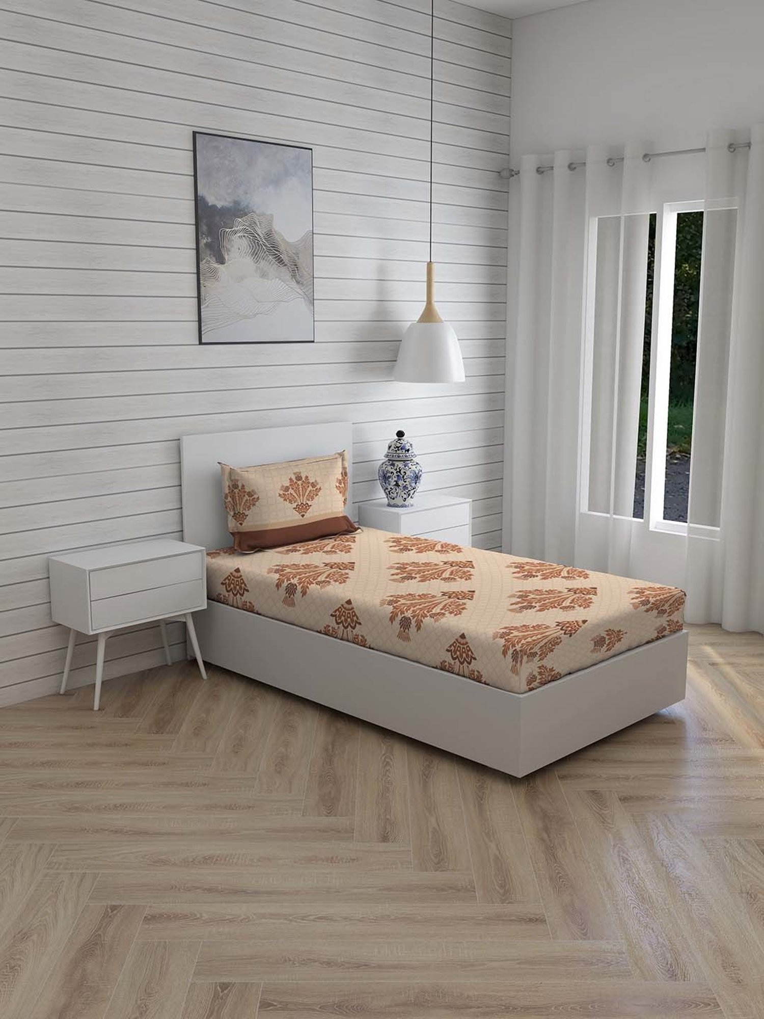 Layers Turin Brown Cotton 104 TC Single Flat Bed Sheet With 1 Pillow Cover