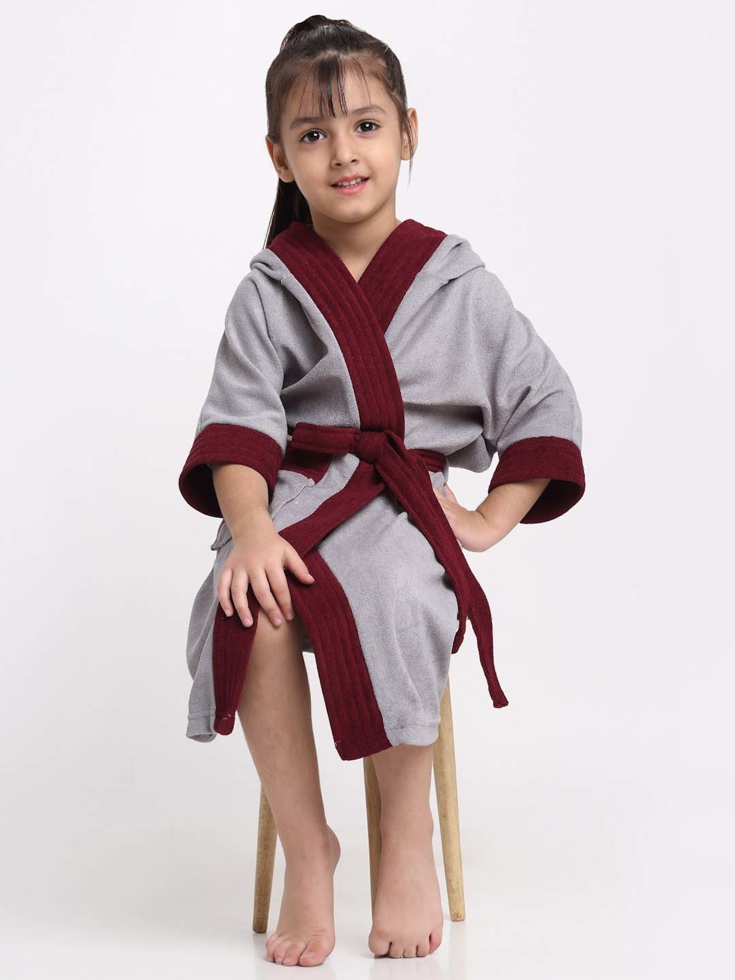 Creeva Melodious Black & Turkish Micro Terry 225 GSM Kids Hooded Bathrobe 4-5 Years With Pocket