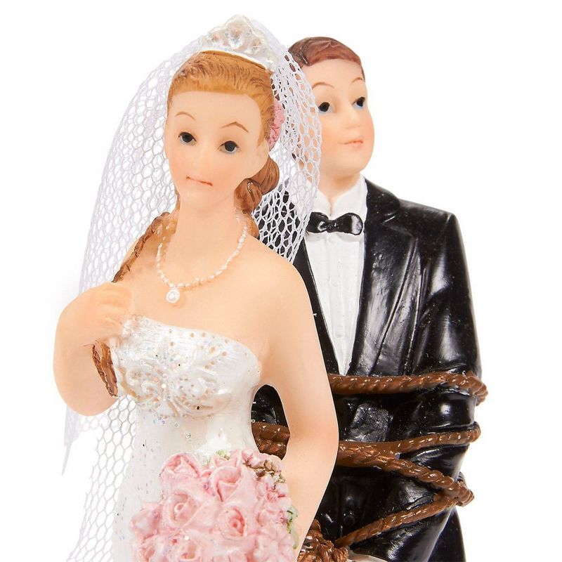 Juvale Bride Tied up Groom Figurines Wedding Cake Topper, Wedding Party Cake Decorations Gifts