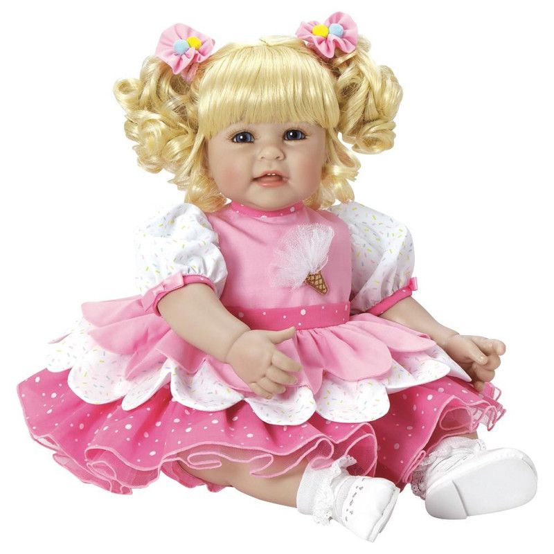 Adora Toddler Doll Ice Cream Party with layered petal party dress and pom pom hair accessories