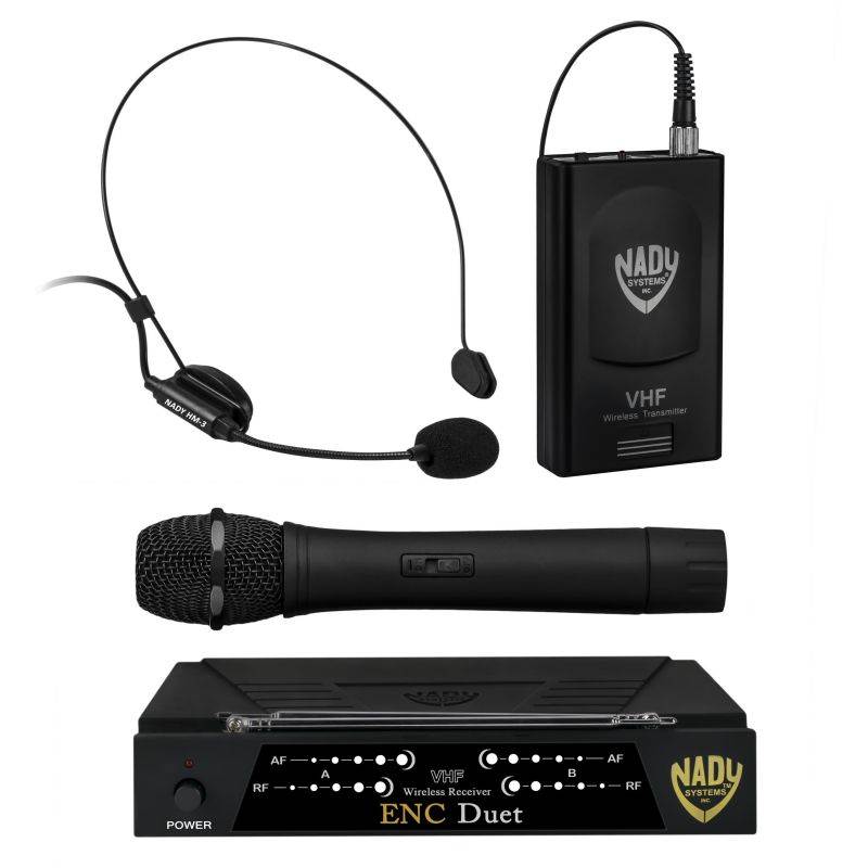 Nady ENC DUET Wireless Dual Channel Handheld / Lavalier / Headset Microphone System with 2 Wireless Transmitters