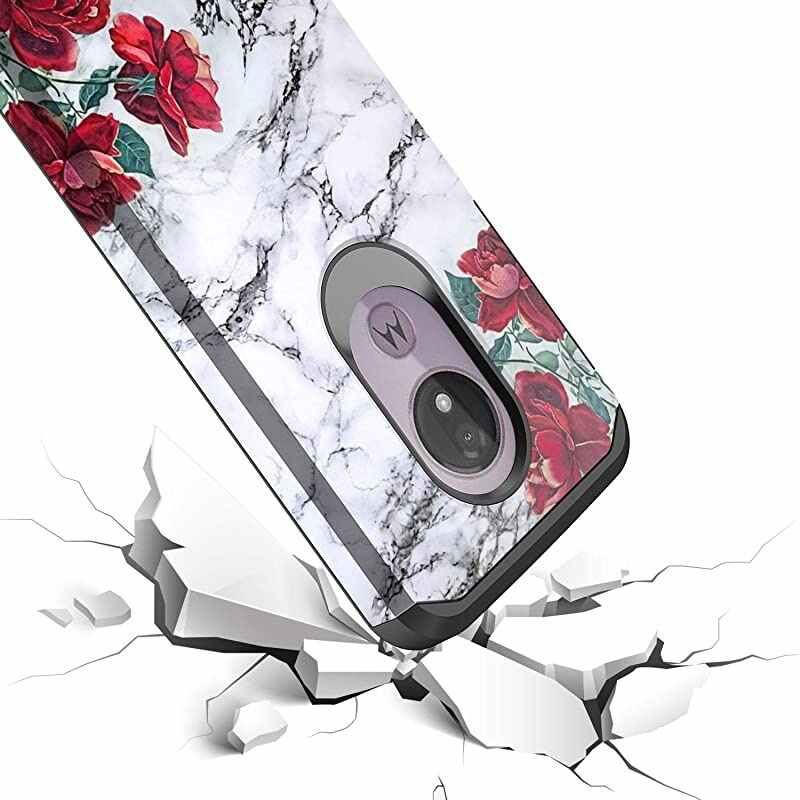 Moto G7 Power Case Moto G7 Supra Case  Hybird Drop Protection Sleek Slim Dual Layer Shockproof Colorful Graphic Armor Case for LG Moto G7 PowerSupra Rose White Marble