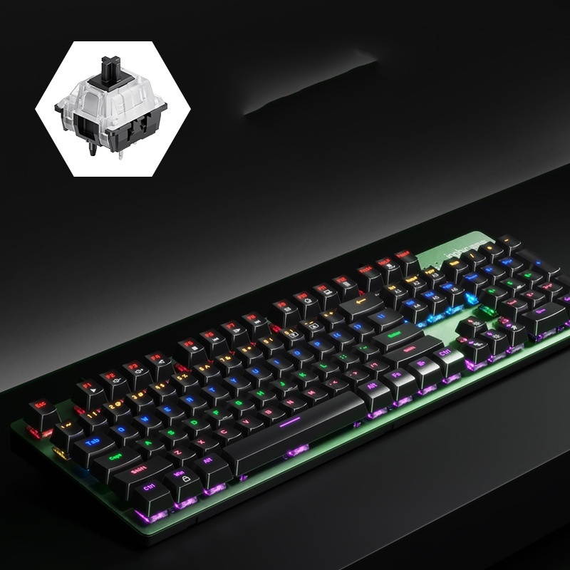 Inphic V910 Mechanical Metal Wired Keyboard Full-key Non-rush Gaming Keyboard, Cable Length: 1.5m, Colour: Dark Night Green Black Axis