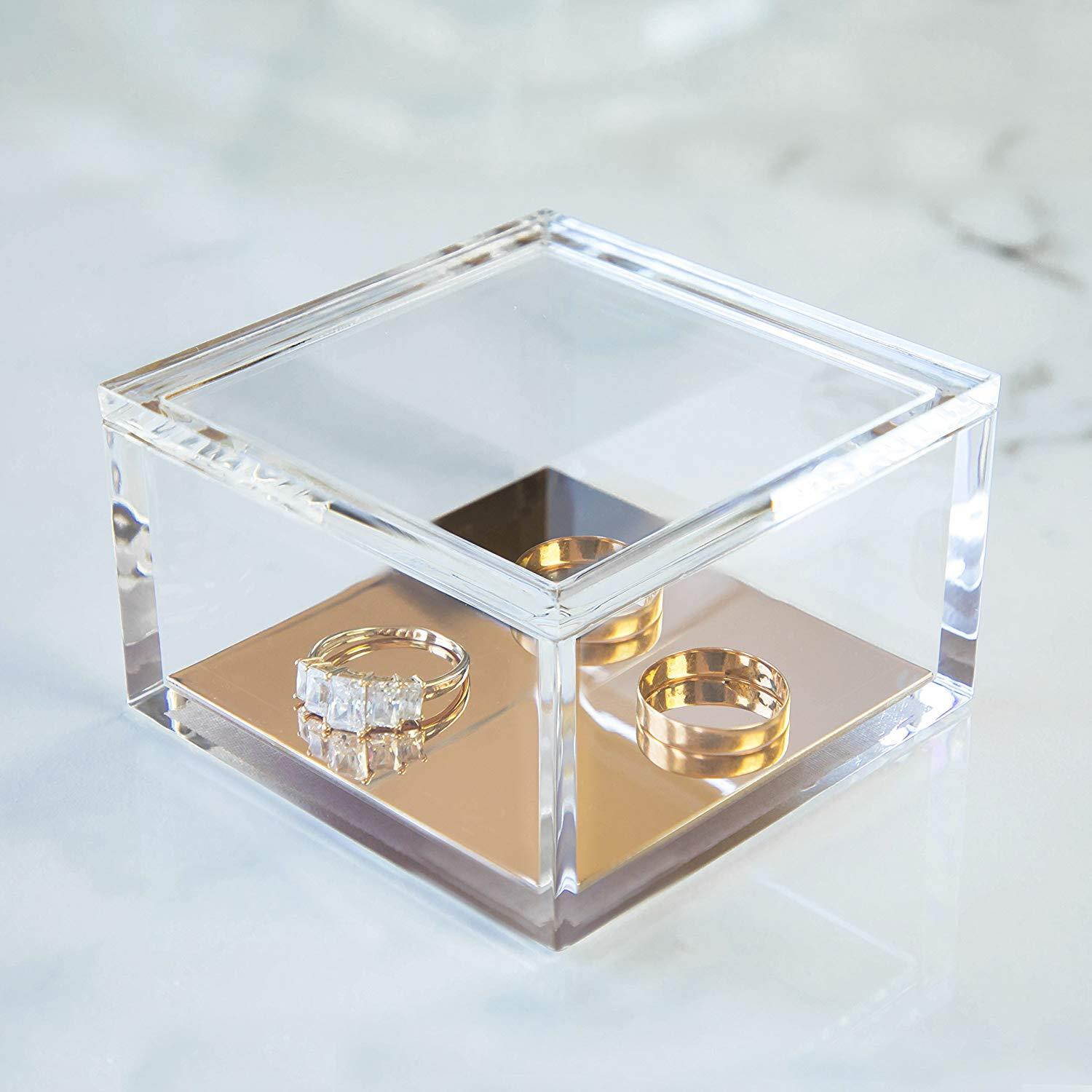 Acrylic & Gold Odds & Ends Box - A Classic Modern Design to Help Organize and Brighten Up Your Desk &ndash; Elegant Office Accessory (Small)