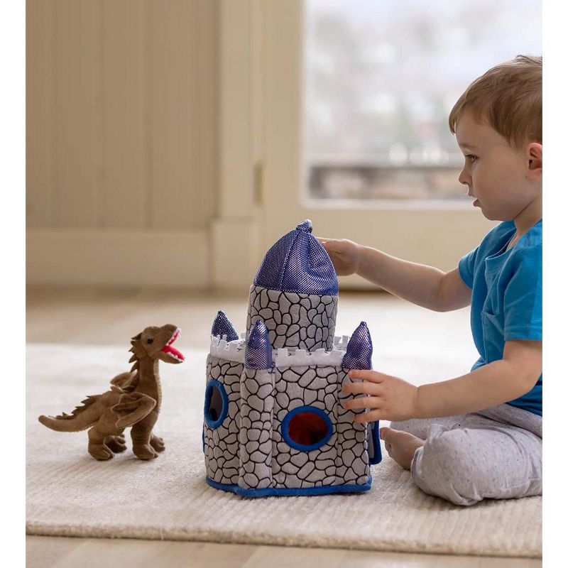 HearthSong - Plush Dragon Portable Play Set, Includes Four 6"H Winged Dragons and 12"H x 8" Sq. Castle, for Kids' Imaginative Play