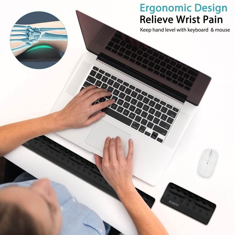 Gel Memory Foam Set Keyboard Wrist Rest Pad, Mouse Wrist Cushion Support for Office, Computer, Laptop, Mac, Comfortable, Lightweight for Easy Typing Pain Relief, Black