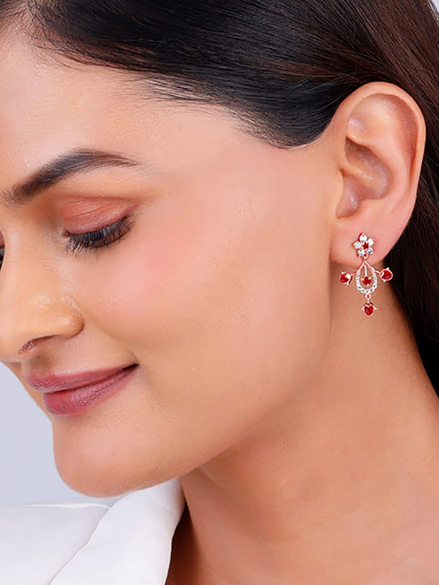 GIVA 92.5 Sterling Silver Rose Gold Grow In Love Dangler Earrings