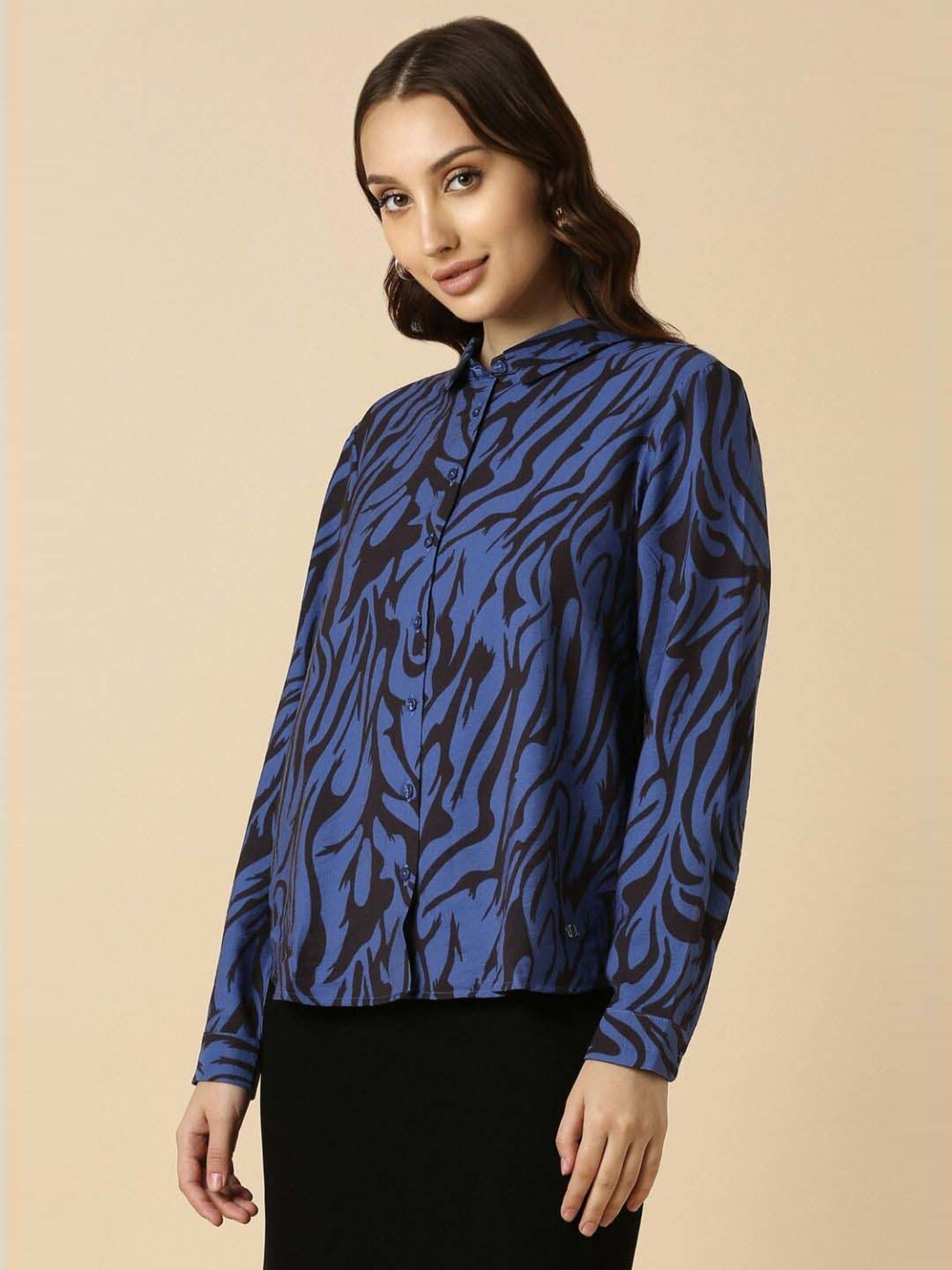 Allen Solly Blue Cotton Printed Formal Shirt