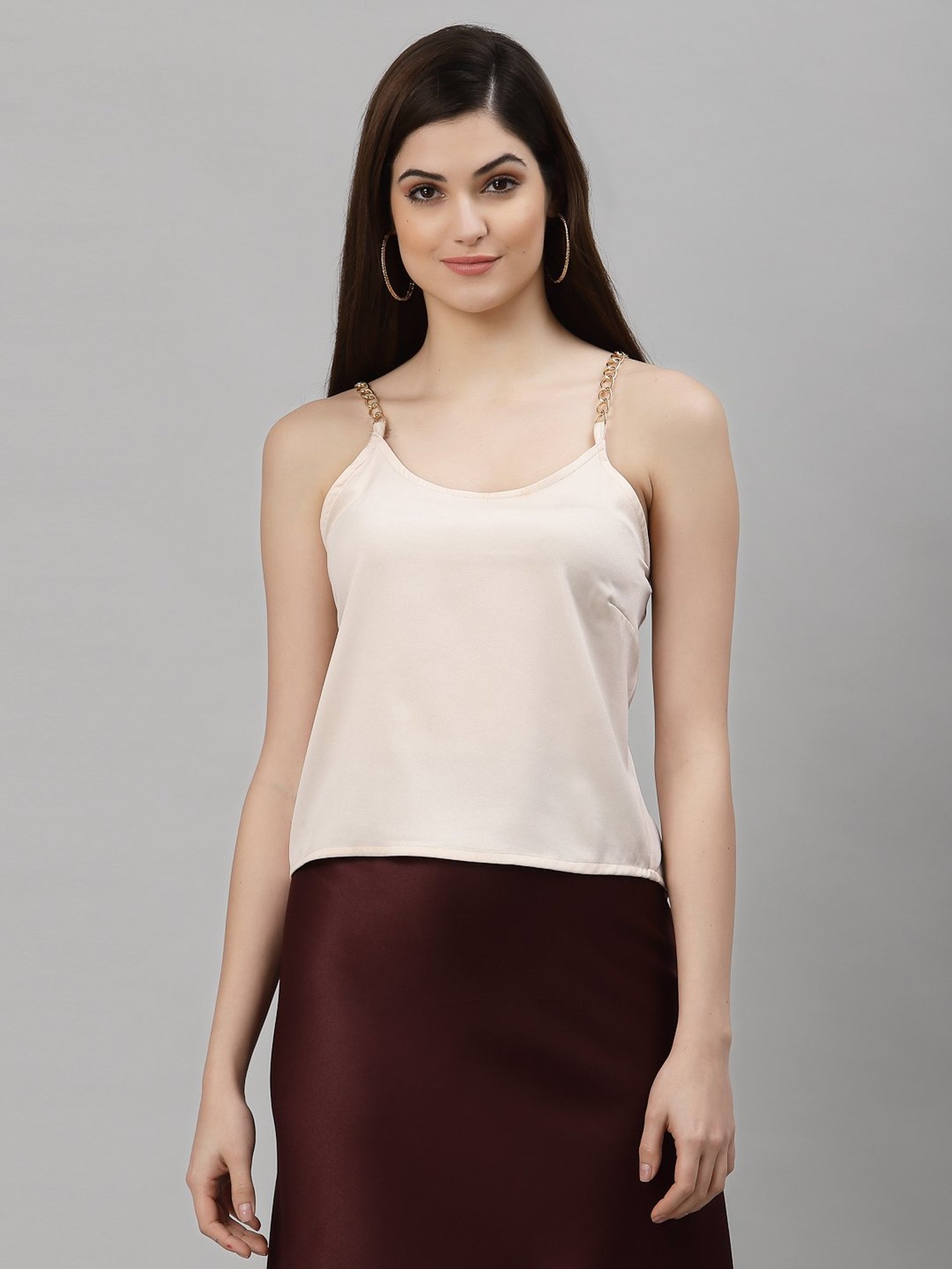 NEUDIS Cream Round Neck Spaghetti Top