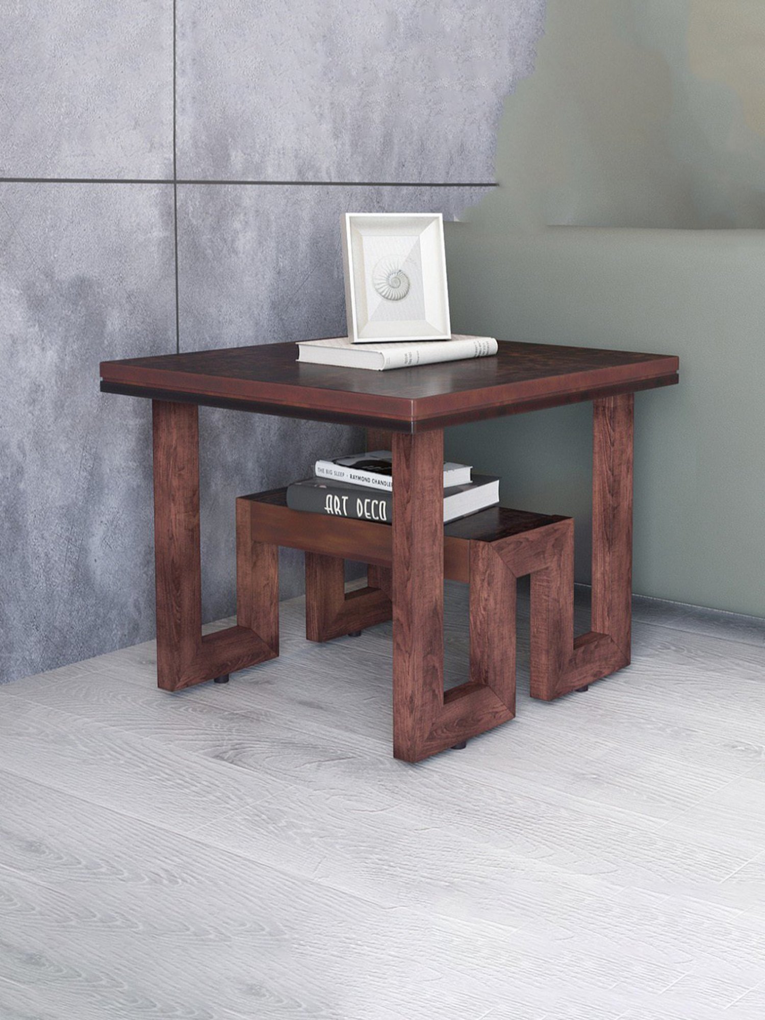 Durian Carlos Walnut Brown Veneer & Solid Wood Side & End Table in Walnut Finish