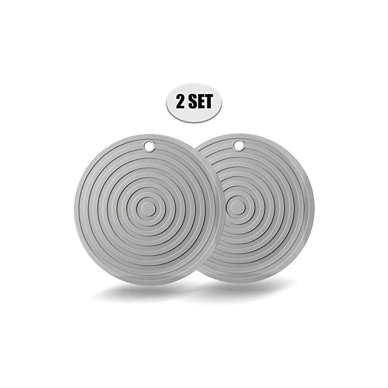 Pack Heat Resistant Silicone Pot Holder Trivet Mats,Heat Proof Hot Pads Flexible Jar Opener, Non Slip Trivet for Hot Dishes,9.5"Diameter Durable Pot Coaster Kitchen Mats (Round Gray)