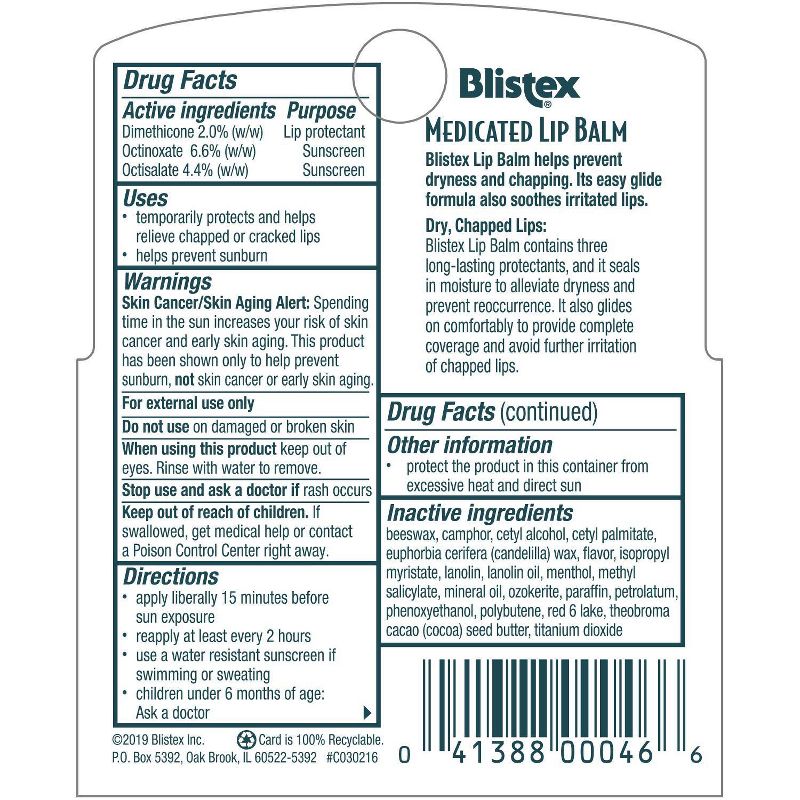 Blistex Medicated SPF 15 Lip Balm - 3ct/0.45oz