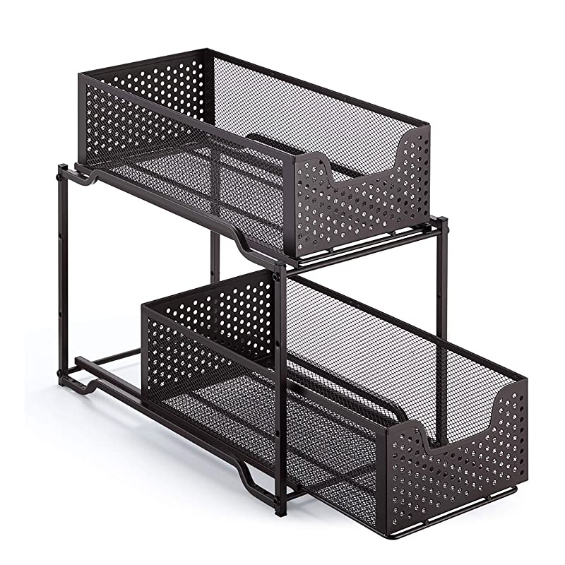 Stackable 2Tier Under Sink Cabinet Organizer with Sliding Storage Drawer Bronze
