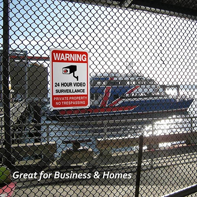 4-Pack Private Property No Trespassing Sign, Video Surveillance Signs Outdoor, UV Printed .040 Mil Rust Free Aluminum 10 x 7 in, Security Camera Sign for Home, Business, Driveway Alert, CCTV