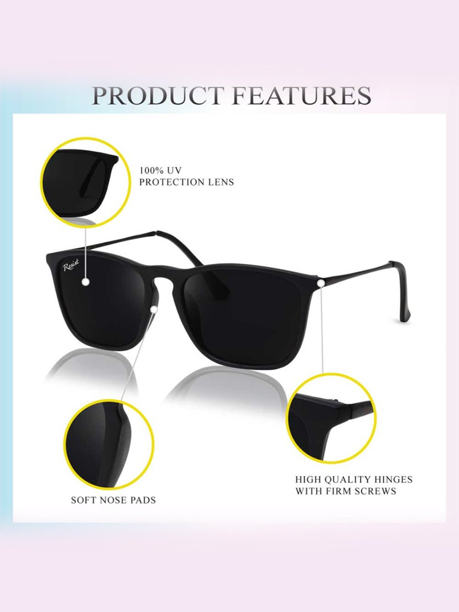 Resist Eyewear Black Wayfarer Unisex Sunglasses