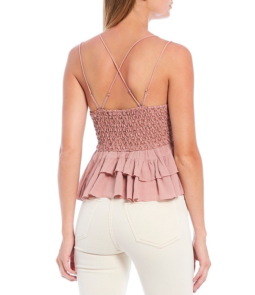 J.McLaughlin Durham Sleeveless Ruffle V-Neck Denim Blouse