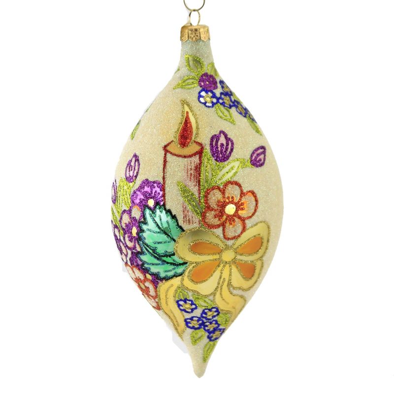 Larry Fraga Candlewick Ornament Teardrop Candle Floral  -  Tree Ornaments