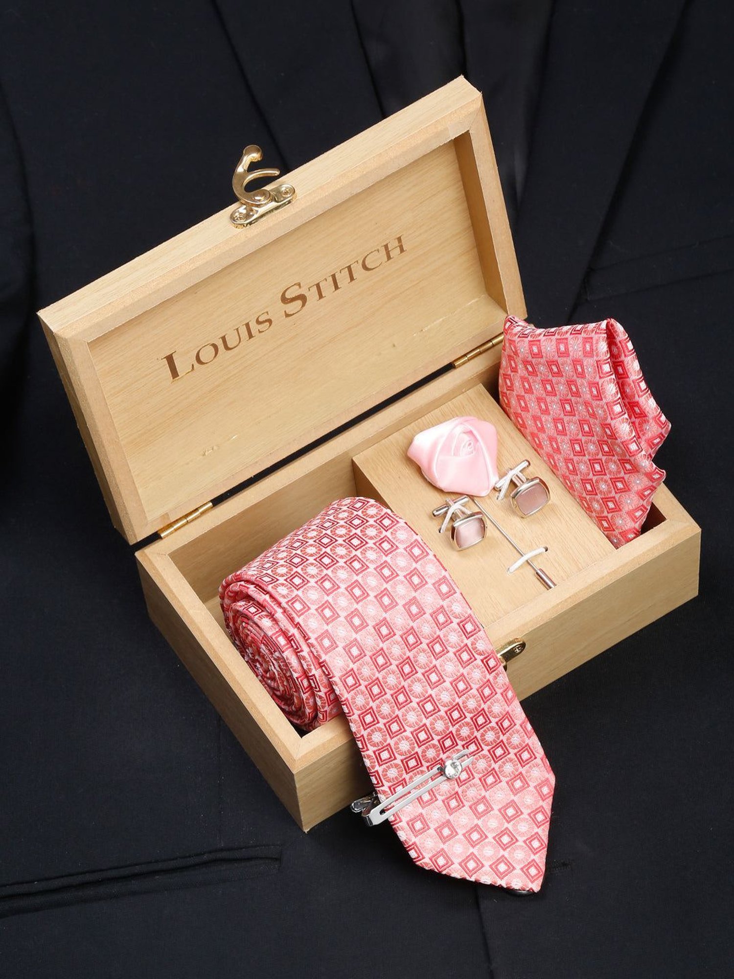 Louis Stitch Blue Printed Necktie Gift Set - Set of 3