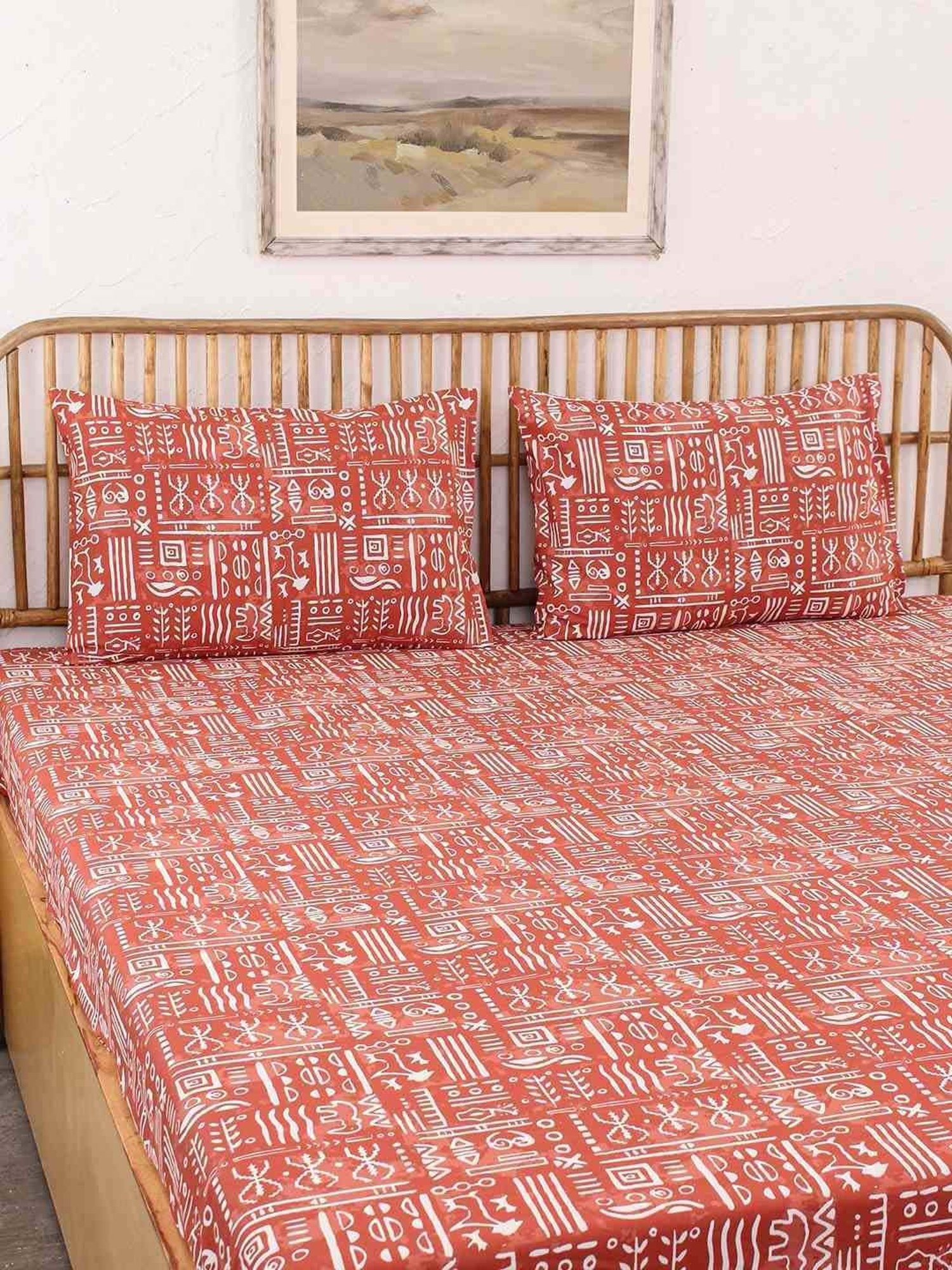 House This Gamathi Rust 150 TC Cotton Double Bedsheet Set
