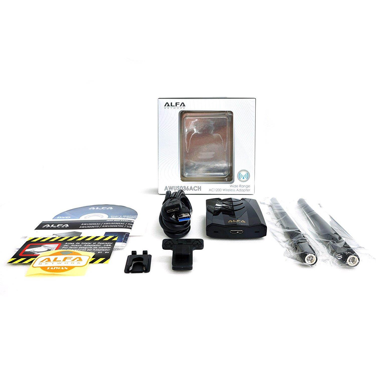 alfa longrange dualband ac1200 wireless usb 3.0 wifi adapter w/2x 5dbi external antennas  2.4ghz 300mbps/5ghz 867mbps  802.11ac & a, b, g, n