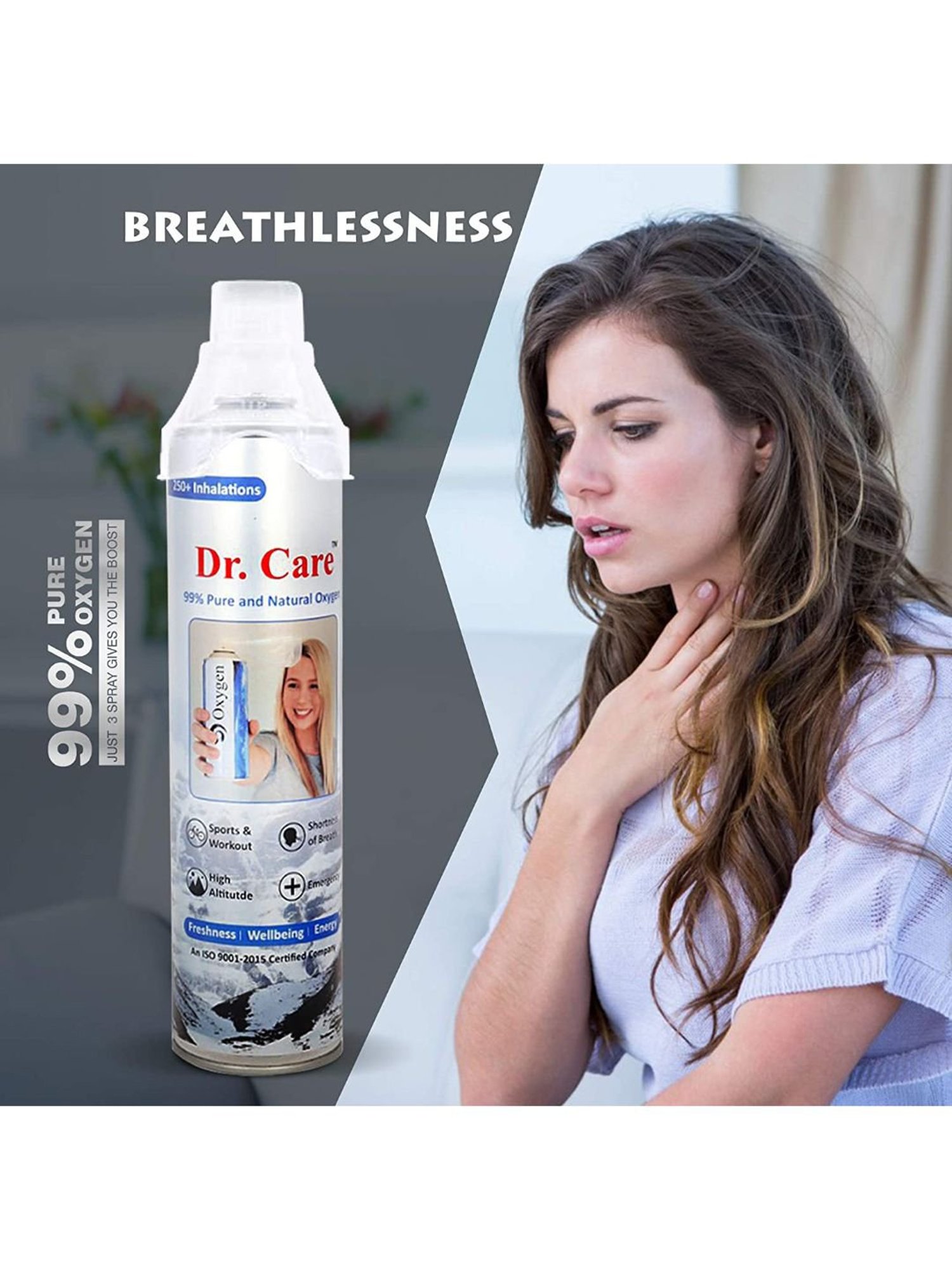 MCP Dr. Care 12L Portable Oxygen Can with Inbuilt Mask and Upto 250 Breaths - Pack of 3