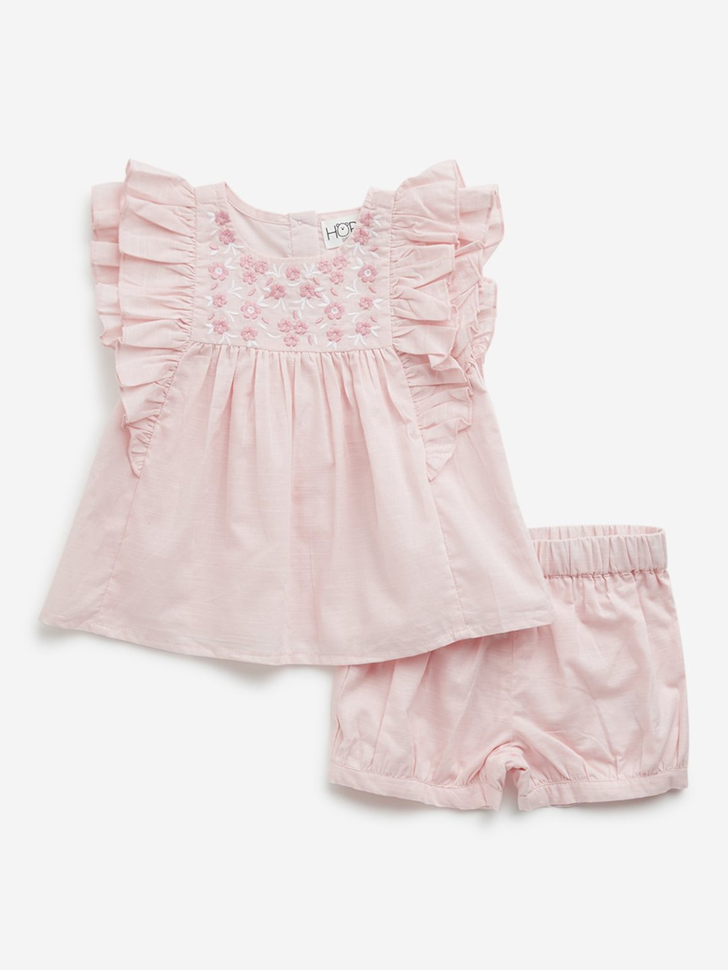 HOP Baby by Westside Pink Floral Cotton Top with Mid-Rise Shorts Set