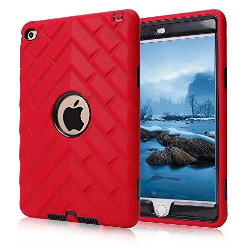iPad mini 4 Case, iPad A1538/A1550 Case, Hocase Rugged Shockproof Anti-Slip Hybrid Hard Shell+Silicone Rubber Bumper Protective Case for Apple iPad mini 4th Generation 2015 - Red / Black