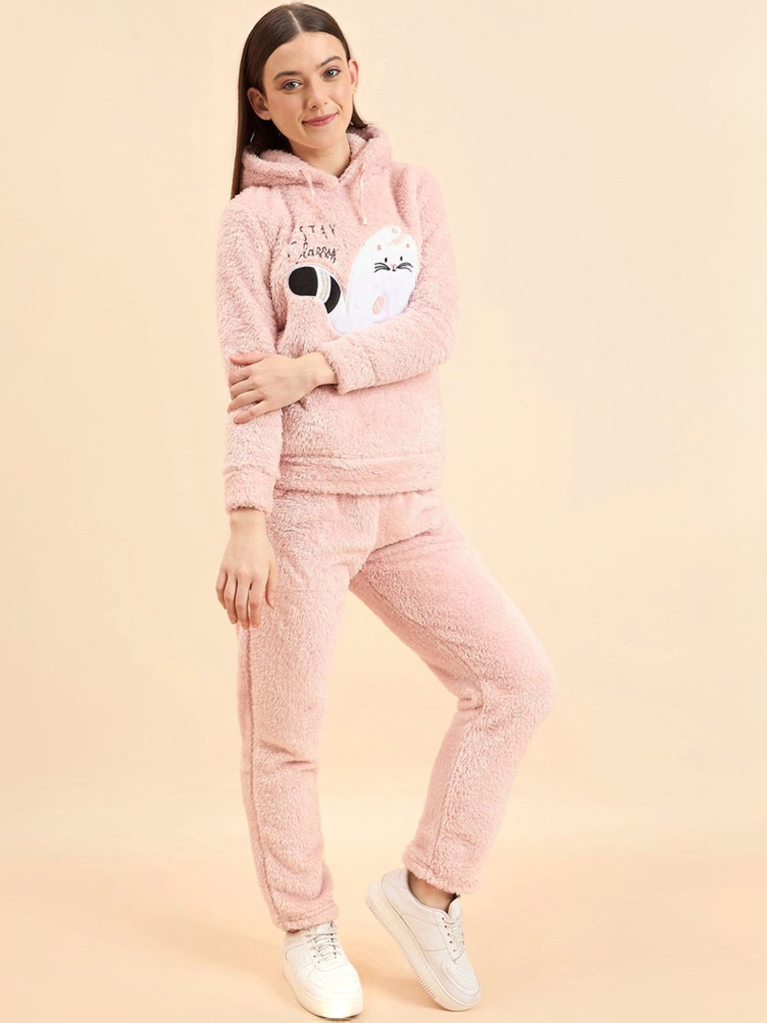 Sweet Dreams Baby Pink Printed Hoodie Track Pant Set