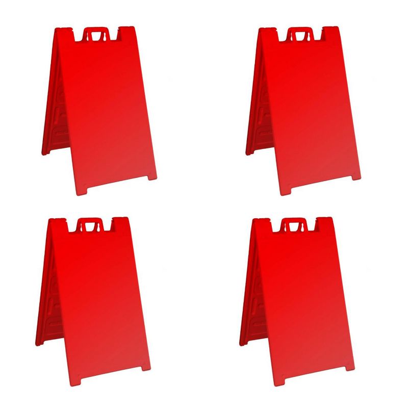 Plasticade Signicade A Frame Plain Portable Folding Sidewalk Sign, Red (4 Pack)