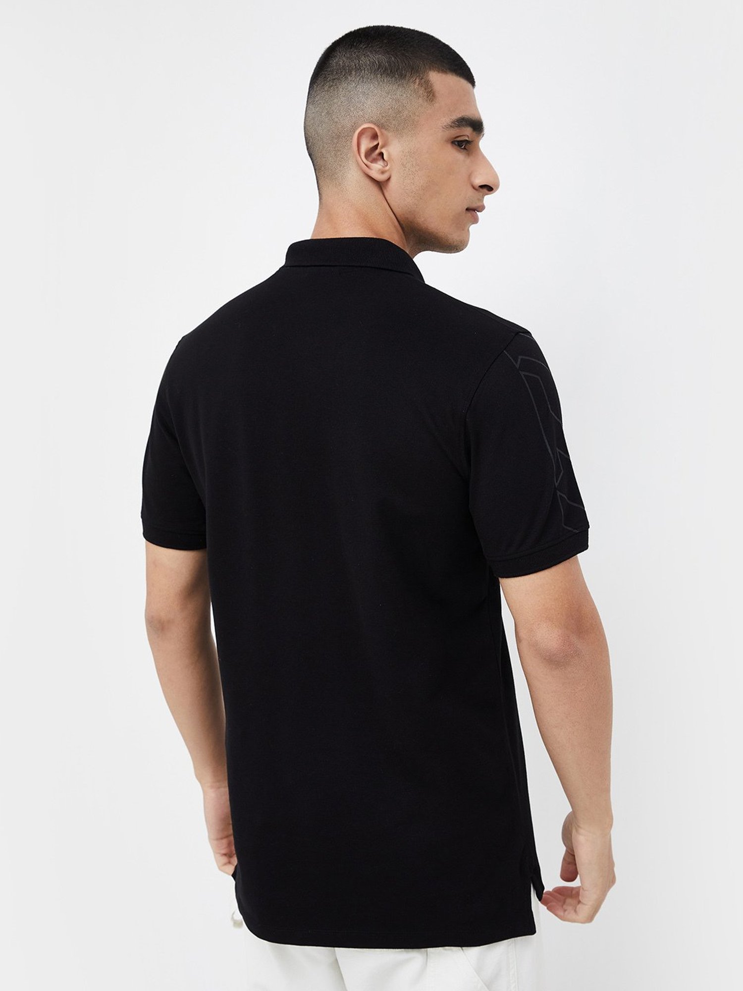 Forca by Lifestyle Black Regular Fit Printed Polo T-Shirt
