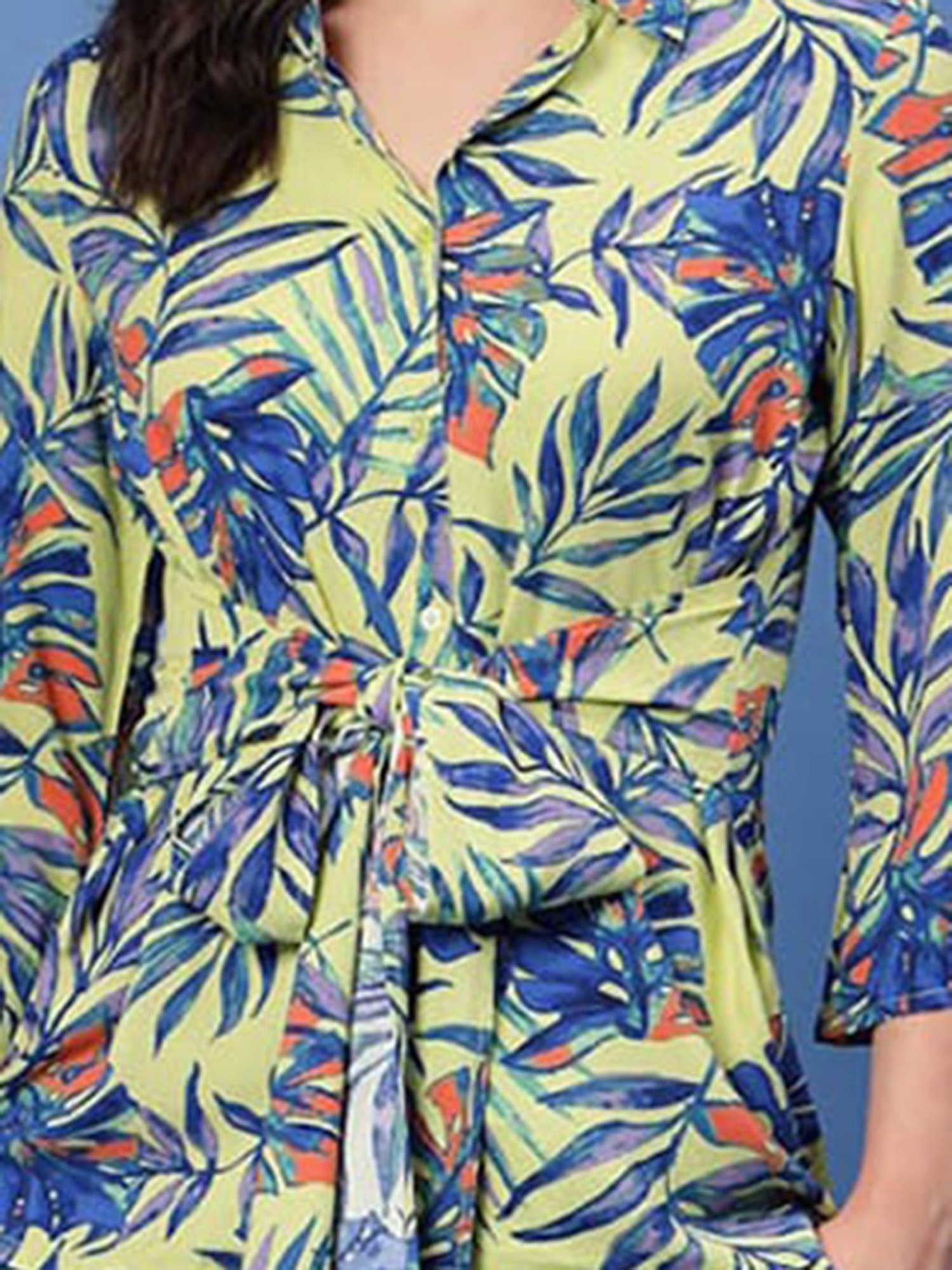 Melon by PlusS Yellow & Blue Printed Top With Trousers