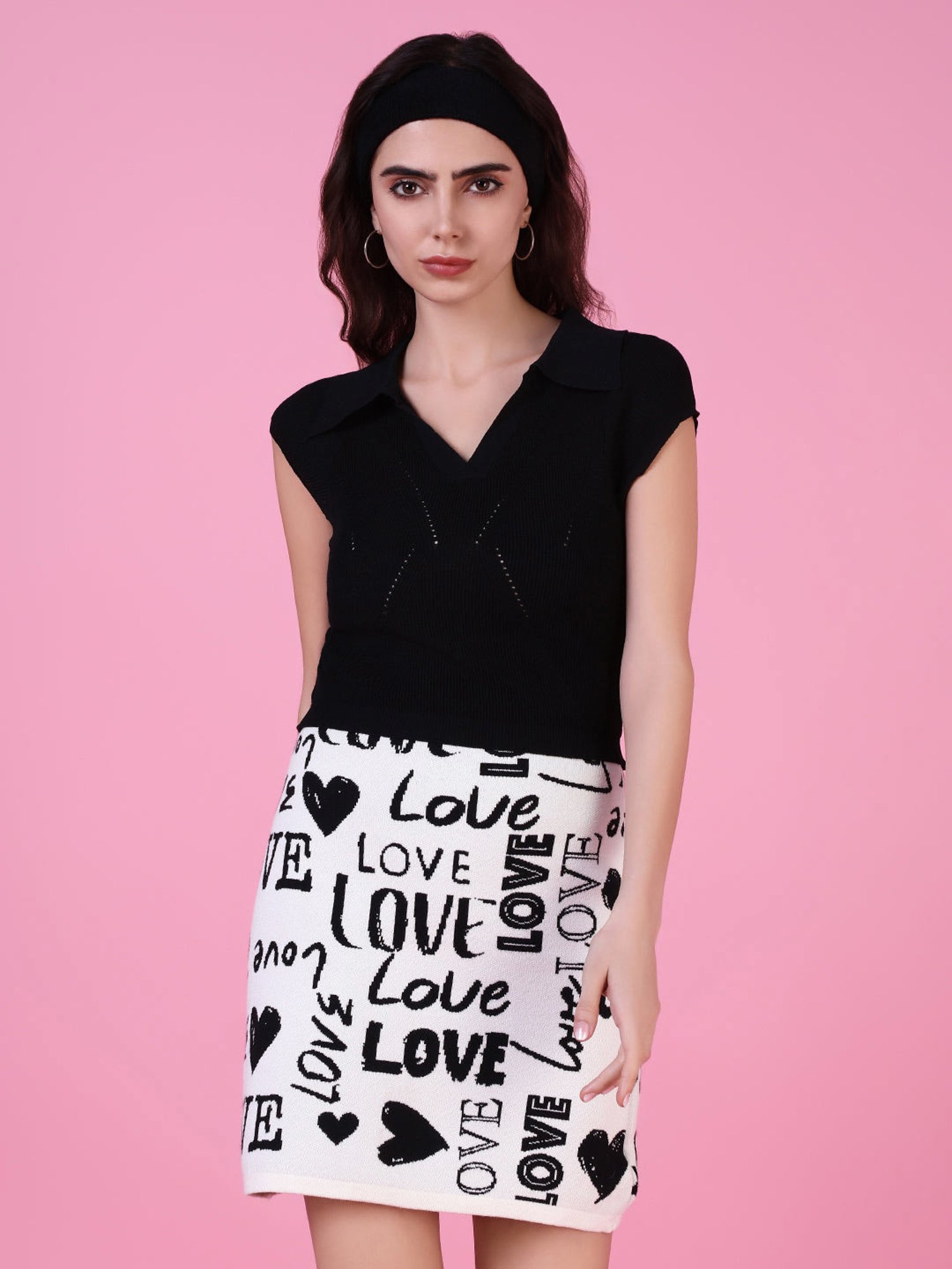 SHOWOFF Black Self Design Top