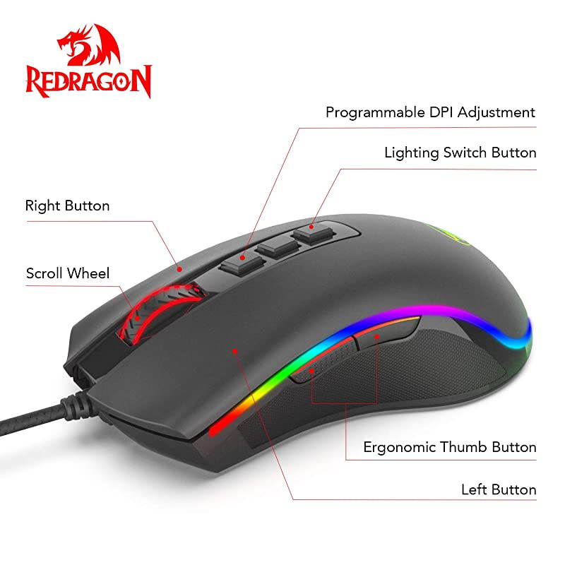 M711FPS Cobra FPS Optical Switch LK Gaming Mouse with 168 Million RGB Color Backlit 24000 DPI 7 Programmable Buttons