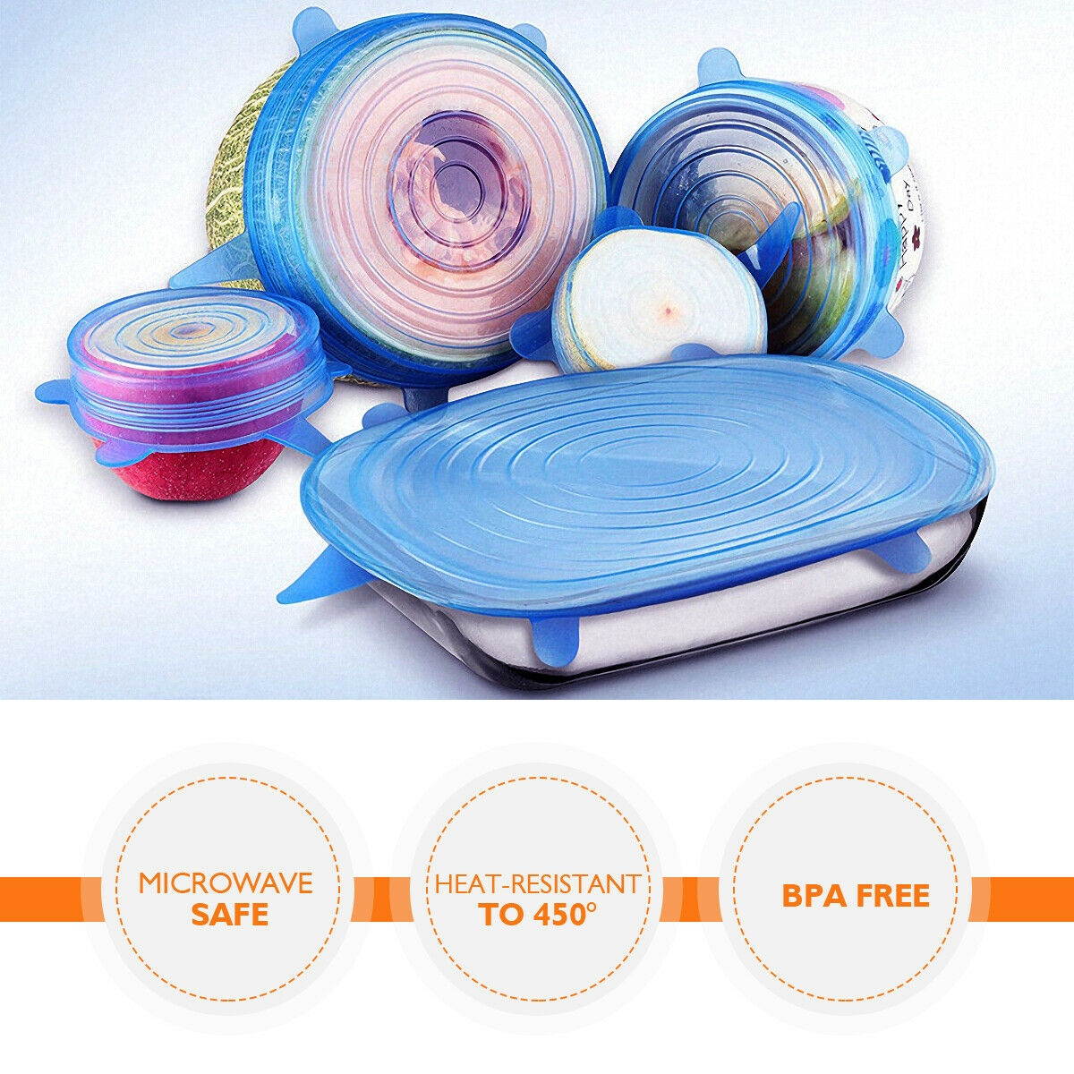 12pcs Stretch Reusable Silicone Bowl Food Storage Wraps Cover Seal Fresh Lids US