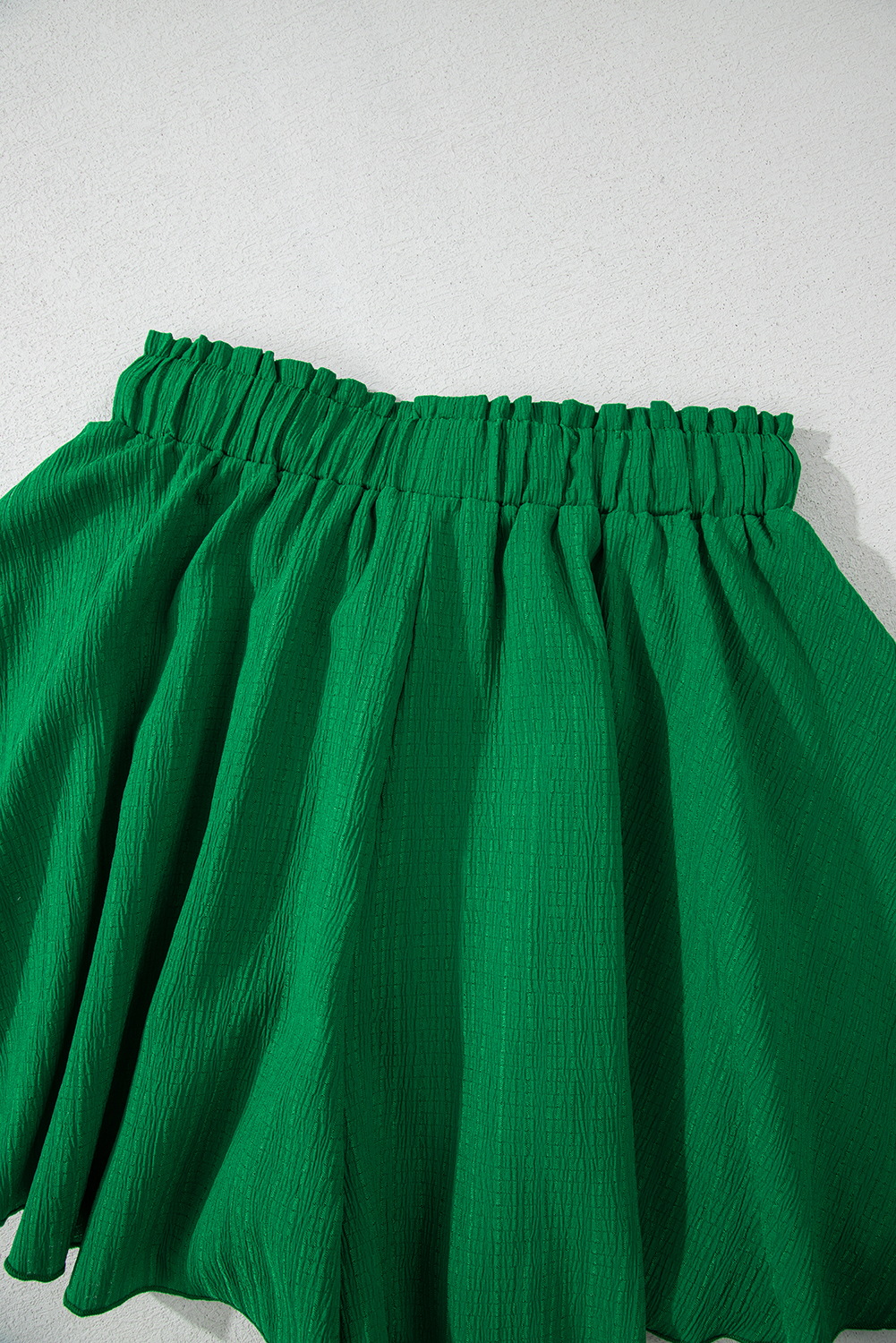 Dark Green Textured Frill High Waist Ruffle Wide Leg Shorts
