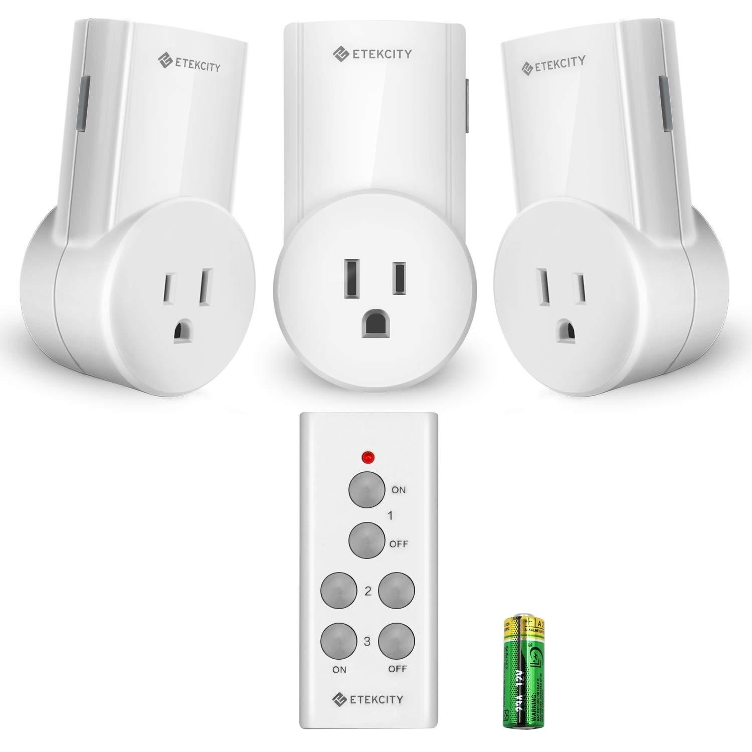 Etekcity Remote Control Outlet Wireless Remote Light Switch for Lights, Lamps, Fans, Household Appliances, Up to 100 ft. Range, FCC, ETL Listed (Learning Code, 3Rx-1Tx)