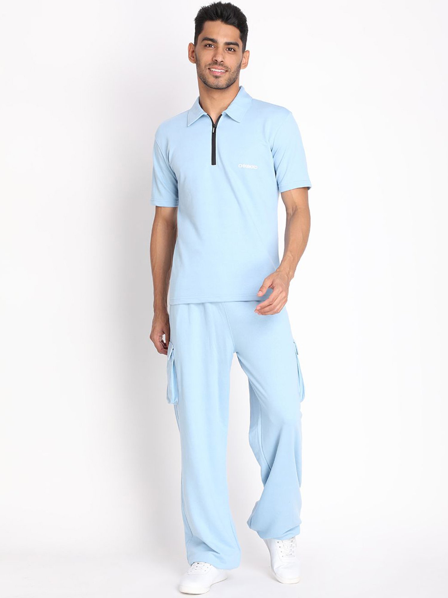 Chkokko Sky Blue Cotton Relaxed Fit Track Pants