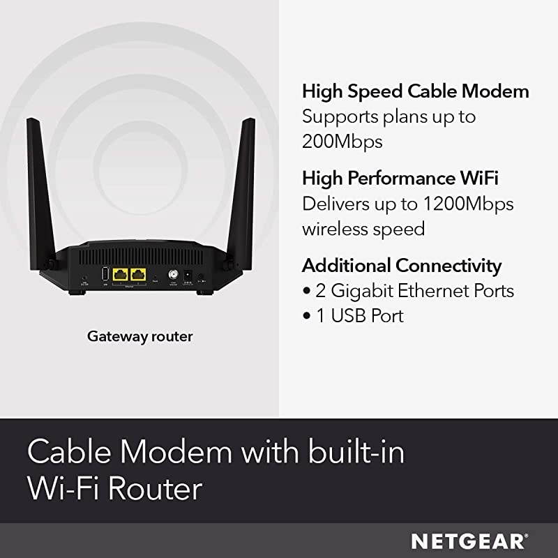 Cable Modem WiFi Router Combo C6220 Compatible With All Cable Providers Including Xfinity by Comcast Spectrum Cox | For Cable Plans Up to 200 Mbps | AC1200 WiFi Speed | DOCSIS 30