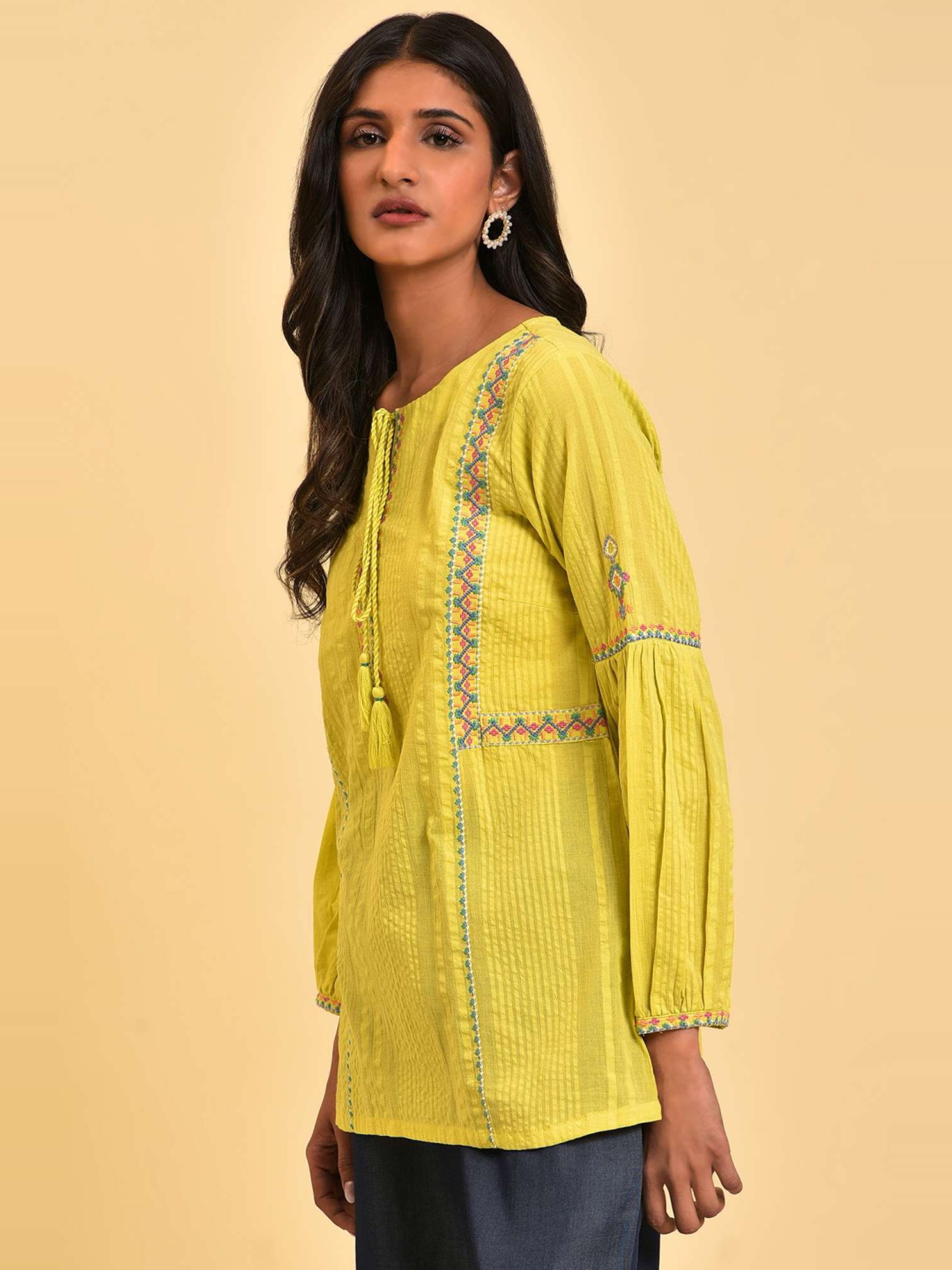 W Yellow Cotton Embroidered Top