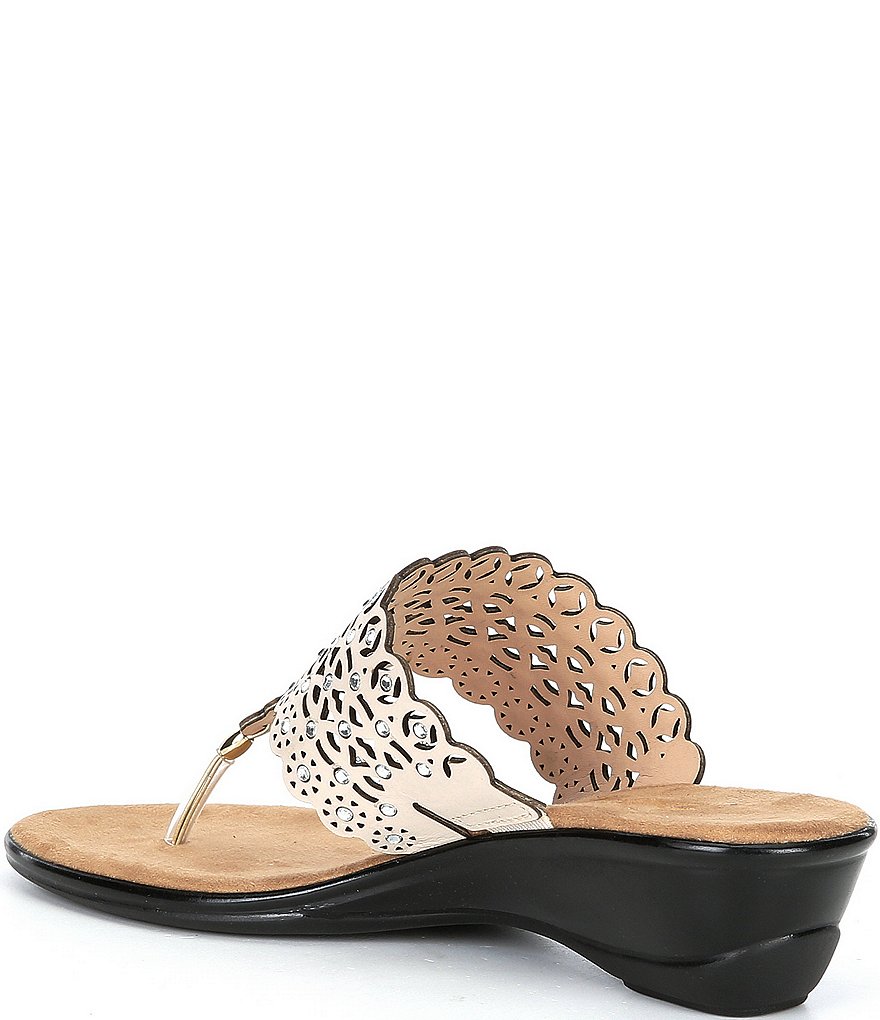 Onex Kelli Lazer Cut Leather Rhinestone Thong Slides