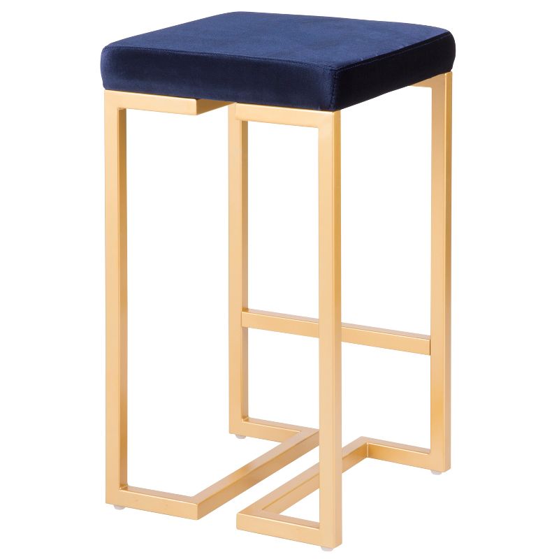 Set of 2 26" Midas Contemporary Counter Height Barstool Gold with Blue Velvet Cushion - Lumisource